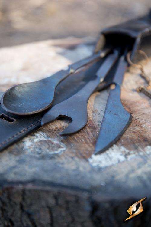 Cutlery with Leather Hanger Black