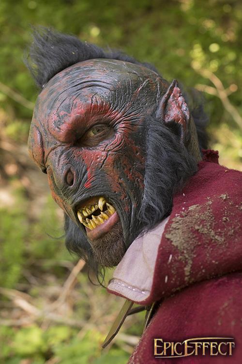 Orc Mask With Hair Carnal 57-59 cm Red