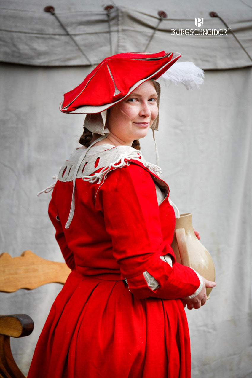 Landsknecht Ärmel Schnitte Flora Rot/Natur