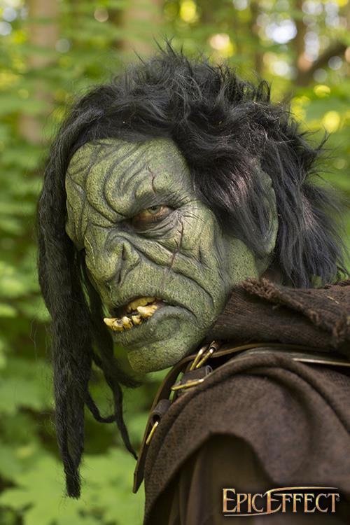 Maske Orc Brute mit Haaren Grün