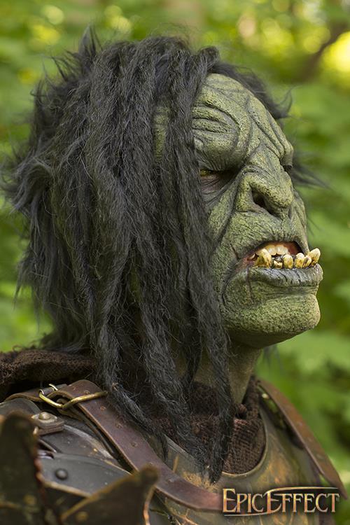 Maske Orc Brute mit Haaren Grün