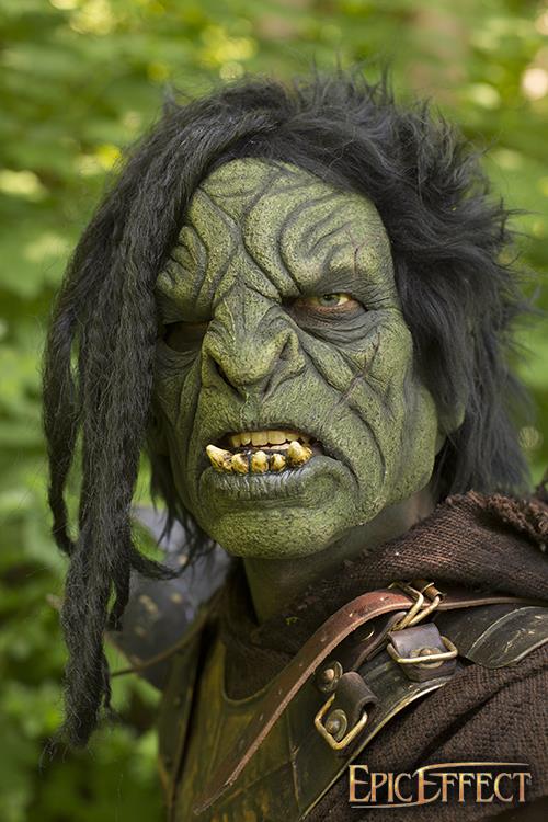 Maske Orc Brute mit Haaren Grün