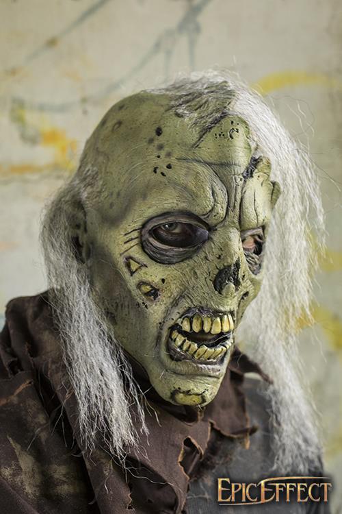 Zombie Mask With Hair Open Brain Green