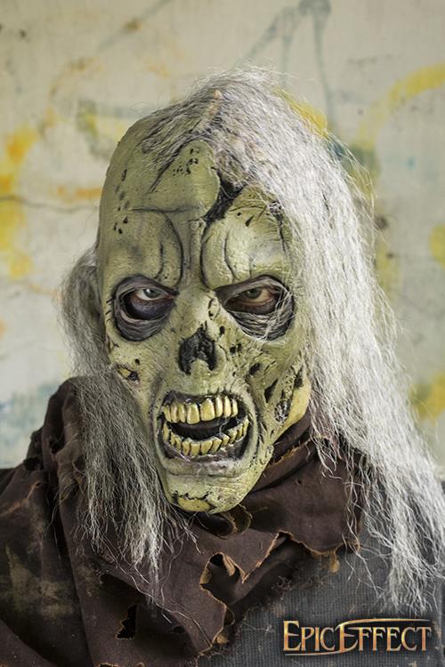 Zombie Mask With Hair Open Brain Green