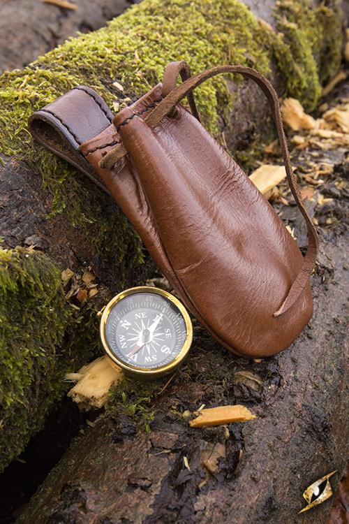 Compass with Leather Pouch Brown