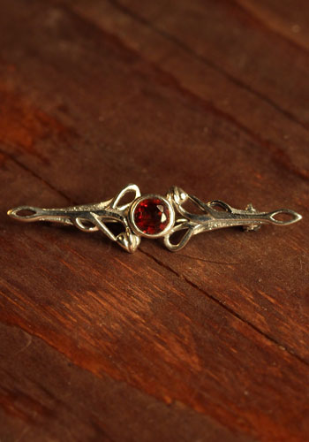 Medieval Brooch Fabia with red crystal Silver