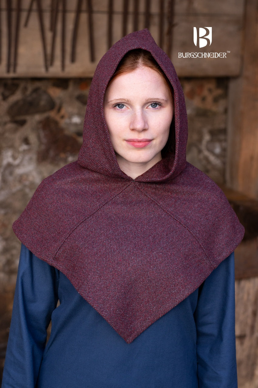 Skjoldehamn Cowl Knud Herringbone Burgundy/Grey