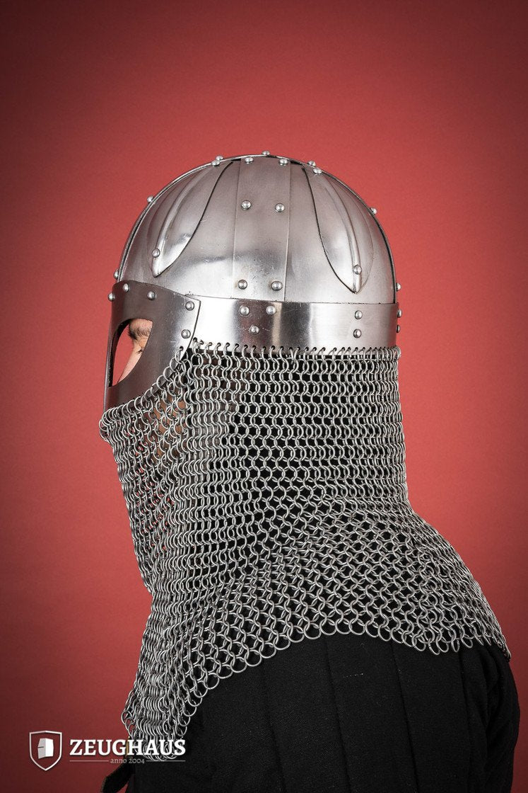 Wikinger Brillenhelm mit Kettenbrünne 1,6mm Poliert