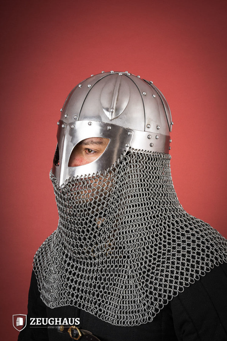 Wikinger Brillenhelm mit Kettenbrünne 1,6mm Poliert